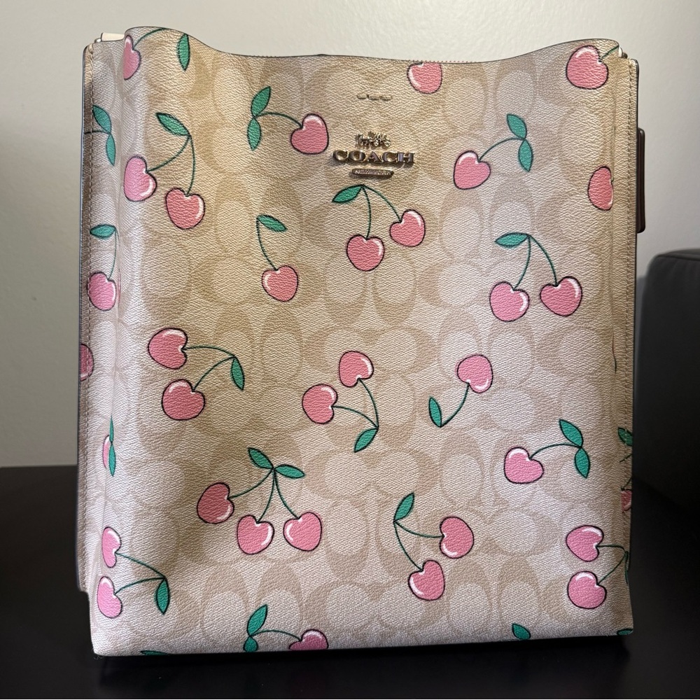 Coach Beige Signature Rare Cherry Mollie Bucket Bag